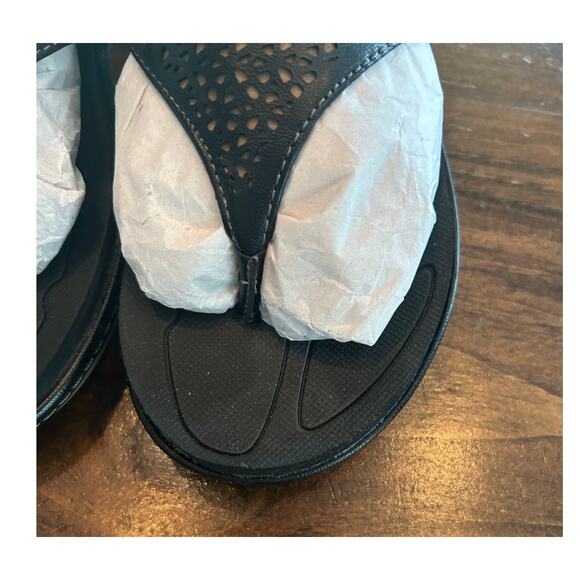 Dr Scholls Cork Wedge Black Thong Sandals Cut Out Summer Spring Women's Size 9 - Picture 3 of 9